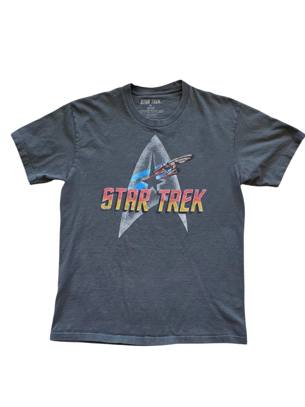 Star Trek Medium Gray USS Enterprise Starfleet Retro Style Tee Shirt
